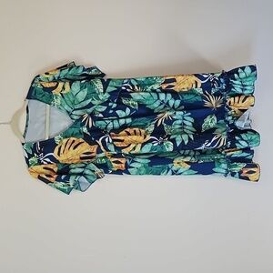unbranded vneck flutter sleeve ruffle hem dress size MEDIUM tropical EUC 🎯